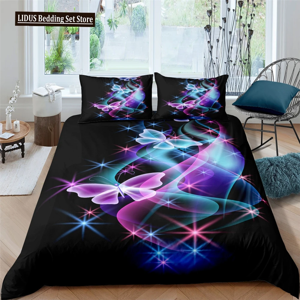 

Butterfly Duvet Cover Set 3D Print Purple Insect Dreamy Light King Queen Comforter Cover For Kid Boy Girl Polyester Bedding Set