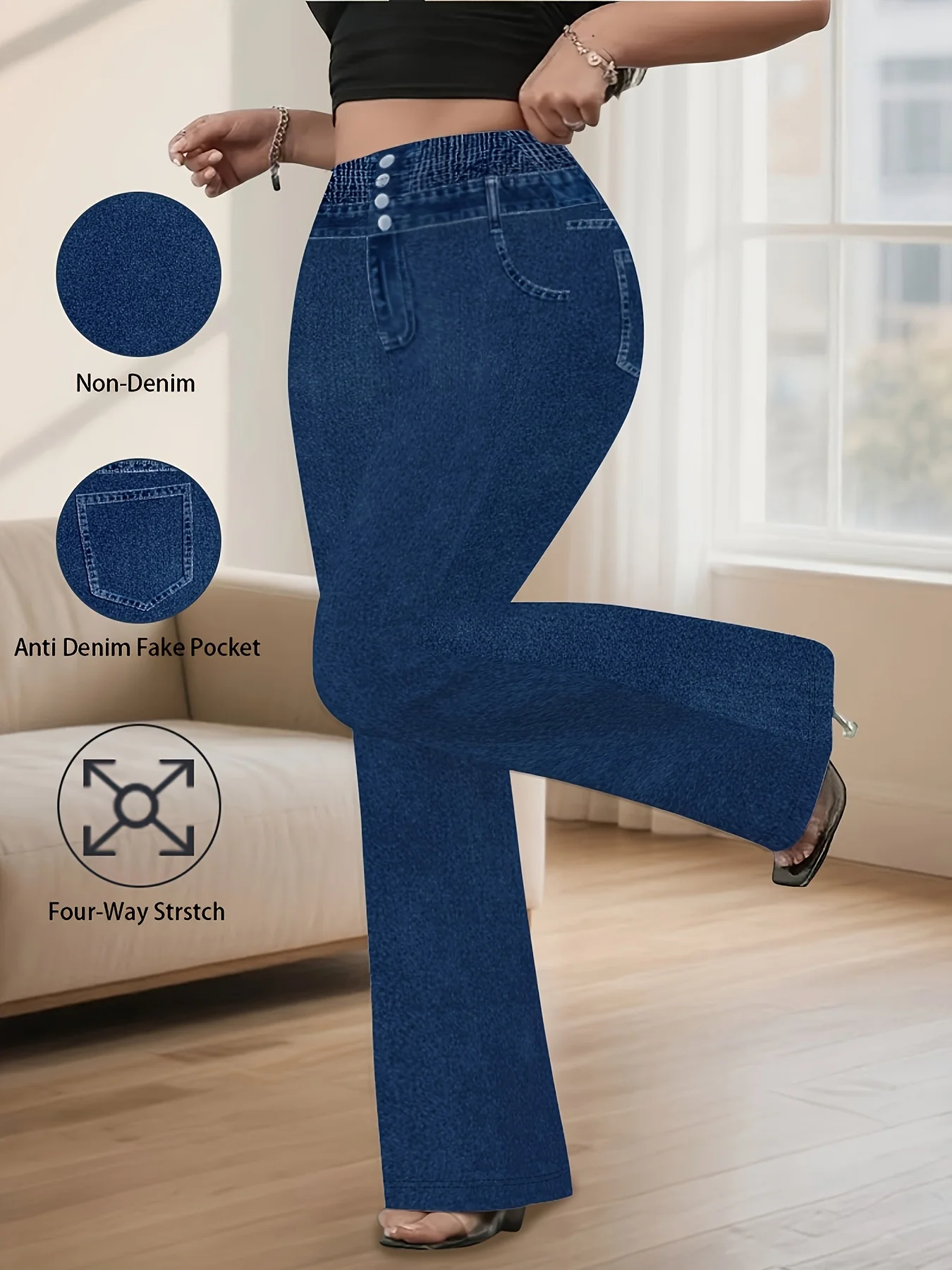 Pantalones de Pierna Ancha Elegantes para Mujer de Talla Grande, Pantalones de Cintura Alta Estilo Urbano, Pantalones Ajustados Elásticos para Mujeres con Curvas