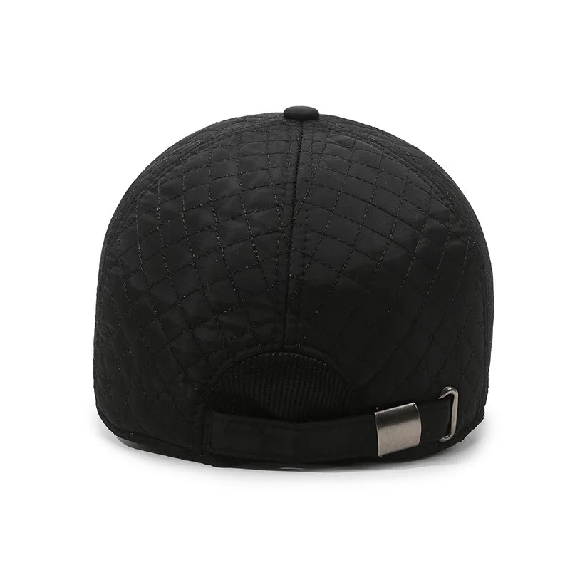 New Men Autumn Winter Warm Hat Diamond Plaid Embroidered Line Baseball Cap Middle Aged and Elderly Ear Protection Cold-proof Hat
