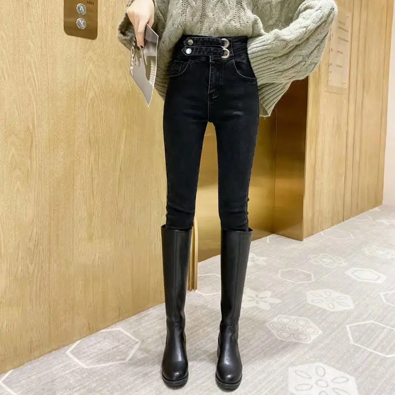 

High Waist Shot Slim Fit Black Trousers Denim Pants Woman Skinny Jeans for Women Pencil Hippie Stretched 2024 Fashion Unique Emo