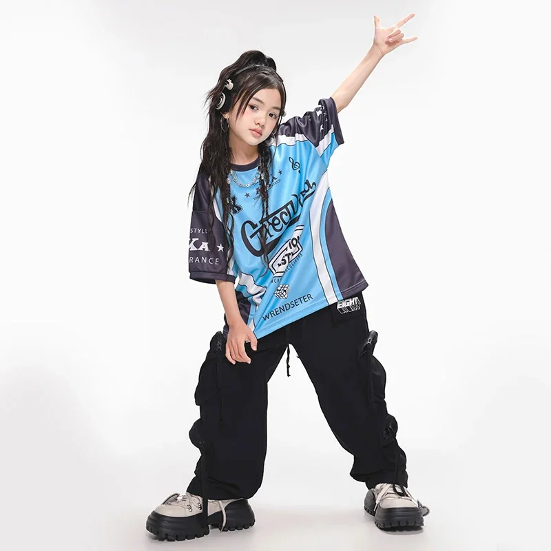 Boys Hip Hop Dancing Outfits Contrast Tshirt Cargo Pants Girls K-pop Street Dance Costumes Kids Jazz Clothes Child Streetwear