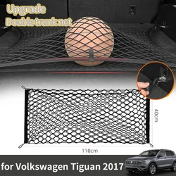 for Volkswagen VW Tiguan MK2 2017~2023 2022 2018 2016 Accessories Car Boot Trunk Net Elastic Upgraded Double Storage Organizer