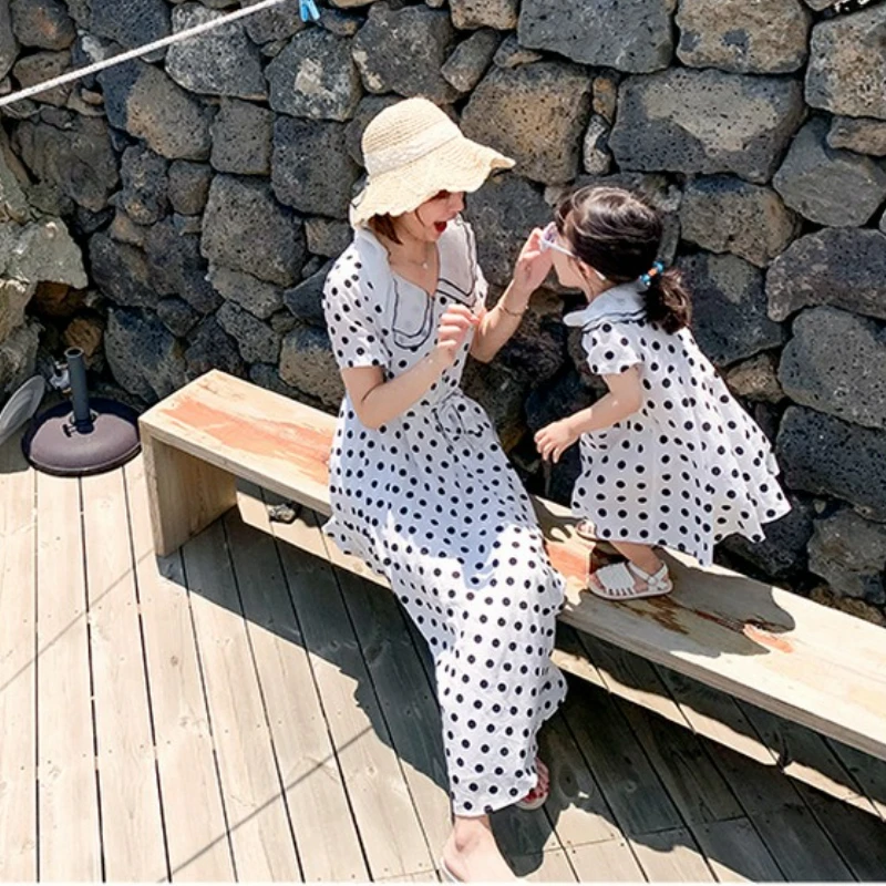 Parent Child Clothing Mother Daughter Children's Clothing Girls Polka Dot Delicate Princess Dress 2525 New Summer Dress for Gils