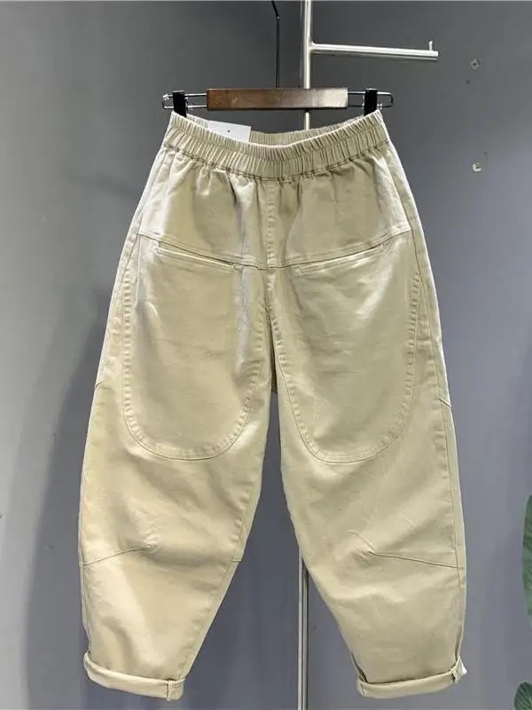 

Large Size 300 Pounds Invisble Pocket Elastic Waist Casual Harlan Pants Men's Summer New Style Retro Loose Fit Harlan Trousers