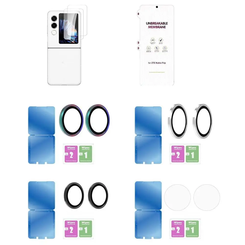 For ZTE Nubia Flip 2 Tempered Glass Screen Protector Film Full Coverage Inner/Outer Screen Film / Camera Lens Protector