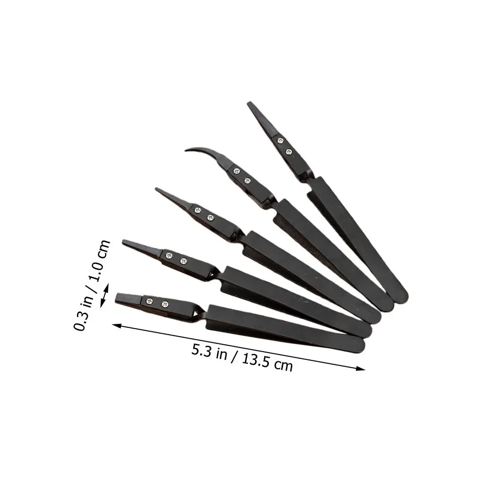Pinzas de plástico de precisión, aislamiento resistente al calor, no conductor, antiestático, curvo inverso, duradero, acero inoxidable, 5 uds.