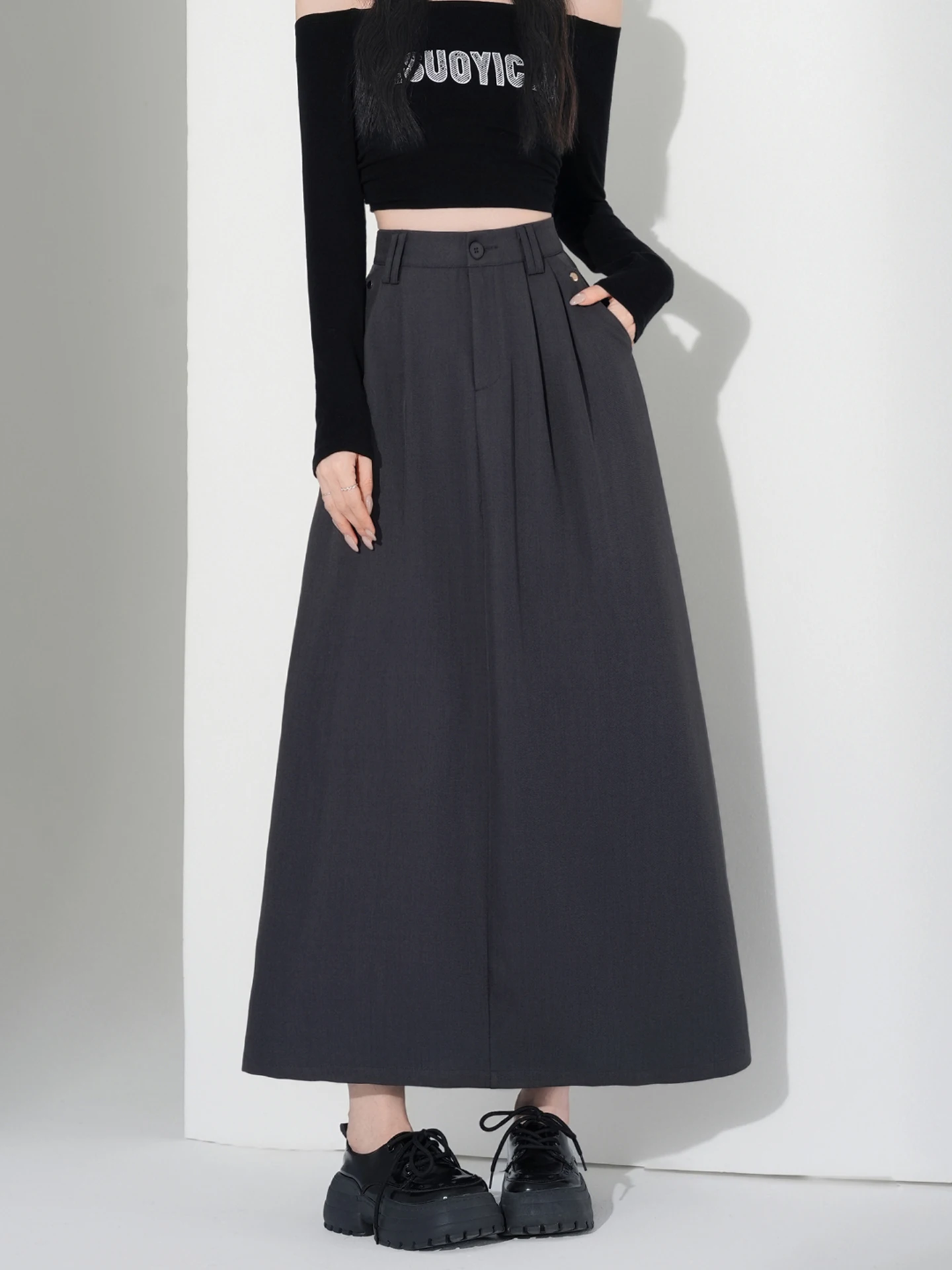 

Женская юбка-трапеция A-Line, весна-осень 2026, новая модель, с завышенной талией, стройнящая, длинная, расклешенная, с большим подолом