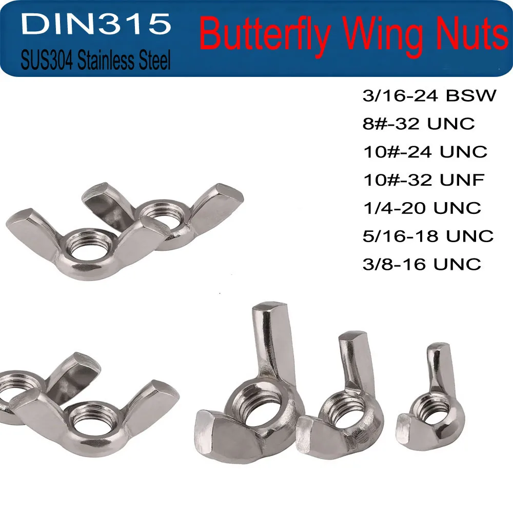 304 Stainless Steel Wing Nuts UNC UNF BSW 8# to 1/2