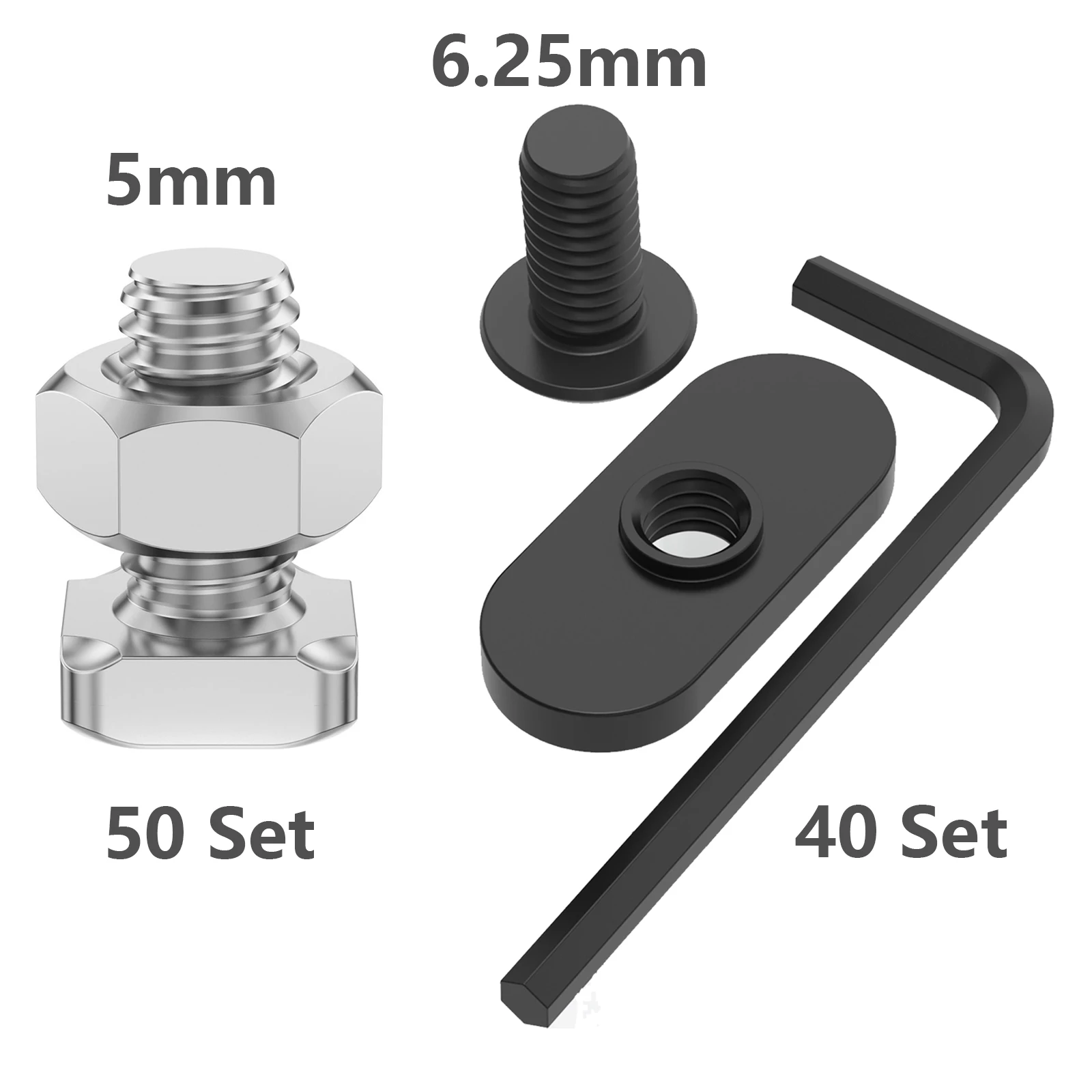 40PCS/Set Bolt Combo 1/4-20 x 0.5 Inch Button Head Socket Cap Screw with Slide in Economy T-Nut Iron Hardware Nuts and Bolts Set