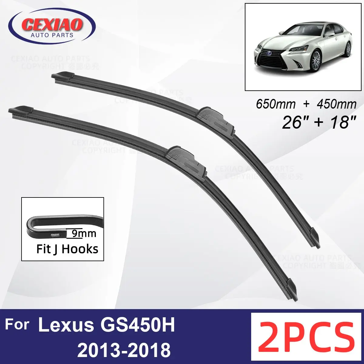 

Car Wiper For Lexus GS450H 2013-2018 Front Wiper Blades Soft Rubber Windscreen Wipers Auto Windshield 26" 18" 650mm + 450mm