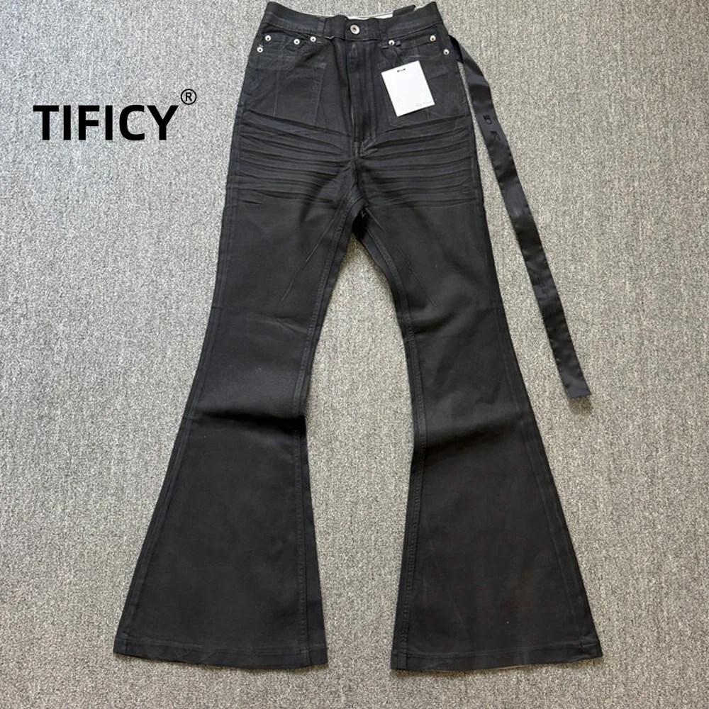 High Street Denim Pants Men's RO Style Black Gray Coating Brushed Wax Five-star Awning Ribbon Slimming Micro Trumpet Jeans Pants