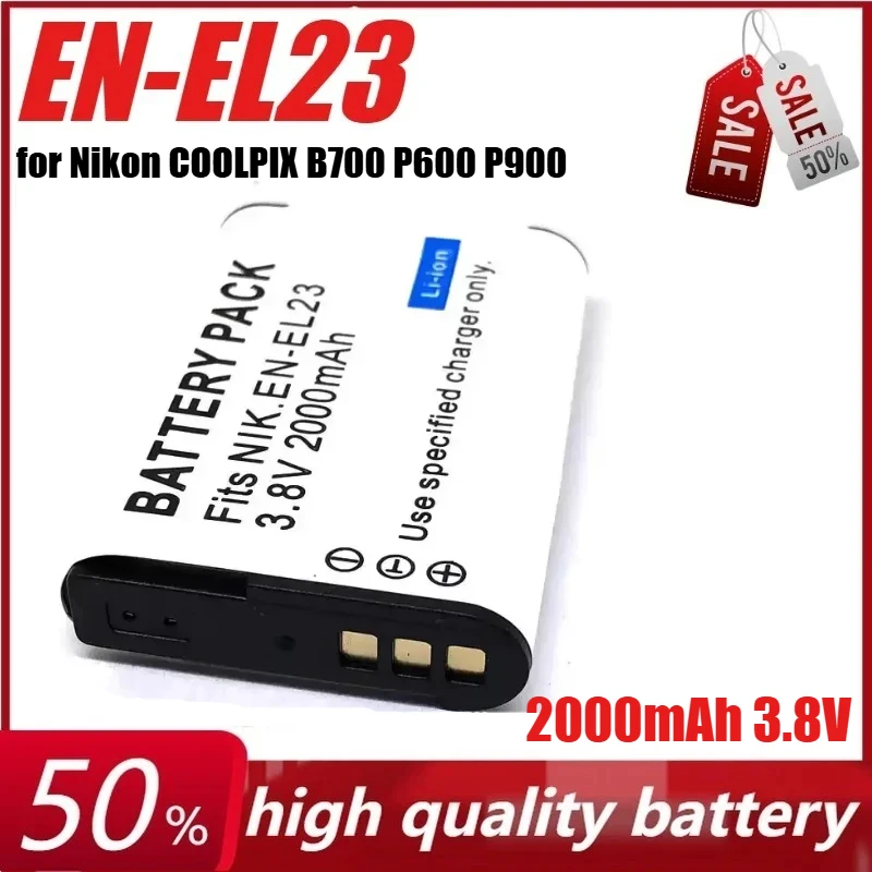 

EN-EL23 ENEL23 2000mAh 3.8V Camera Battery for Nikon COOLPIX B700 P600 P900 P900s P610s P610 S810c + USB Charger