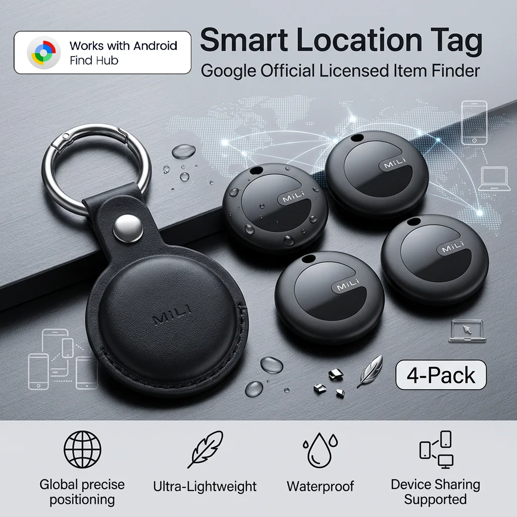 Etiqueta de Localización Inteligente MiTag, Paquete de 1-4 Unidades, Rastreador GPS Bluetooth para Android, Localizador Antipérdida, Buscador de Mascotas, Funciona con Google Find Hub