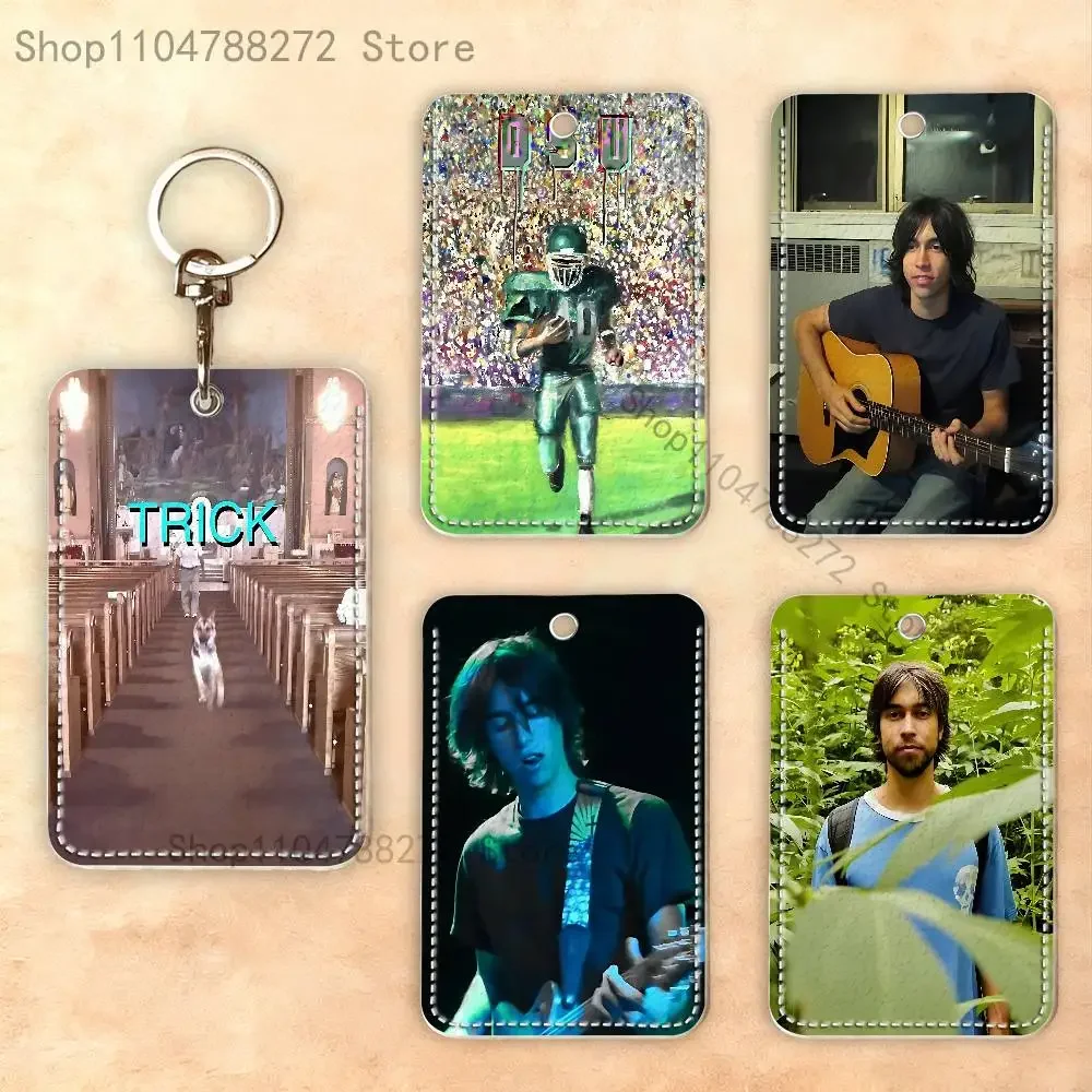 A-Alex G Trick Rectangle Card Case Keychain Access Card Bag Key Tag Ring Leather Card Holder Key Ring Access