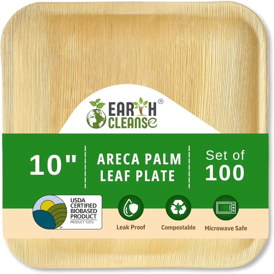 

Compostable Palm Leaf Plates 10 Inch Square 100 Pack Disposable Biodegradable Plates Like Bamboo and Wooden Microwave and Oven