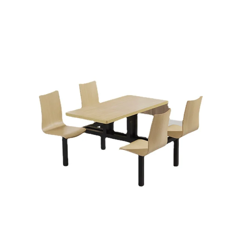 

Four-person stainless steel one-piece dining table and chairs, staff canteen backrest one-piece dining table and chairs