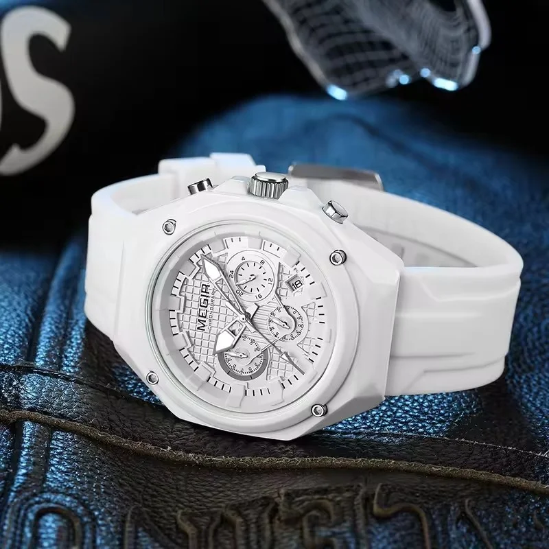 MEGIR 8118 New Luxury Men's and Women's Quartz Watch Waterproof Chronograph Calendar Night Light Student Sports Dopamine Watches