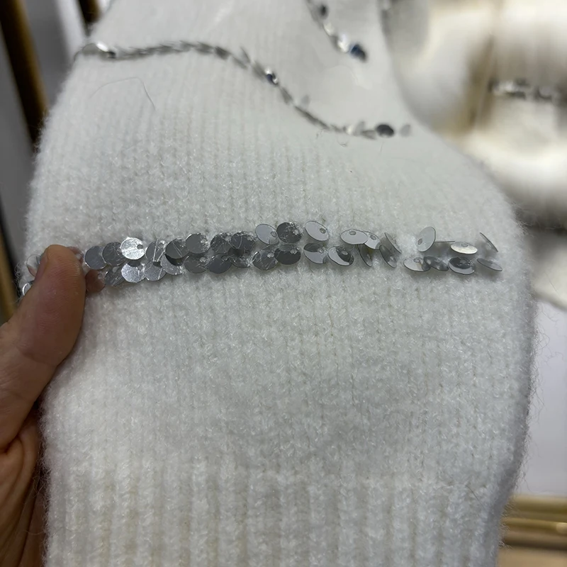 2025 otoño mujer lentejuelas brillantes suéter de piel de zorro Real piel Real primavera diseño especial chaqueta de punto