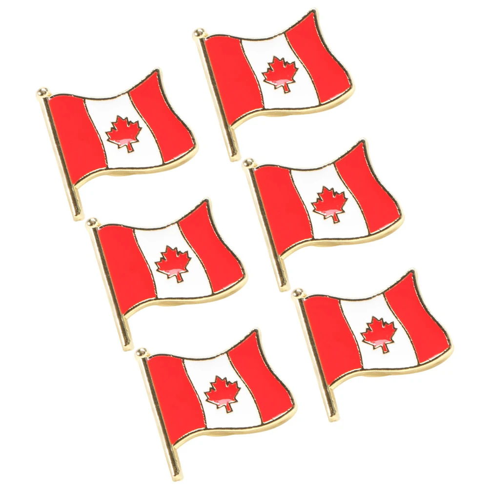 

6pcs Flag Brooch National Badge Canadian Maple Leaf Lapel Pin Metal Alloy Decorative Clothing Accessories Festival Party