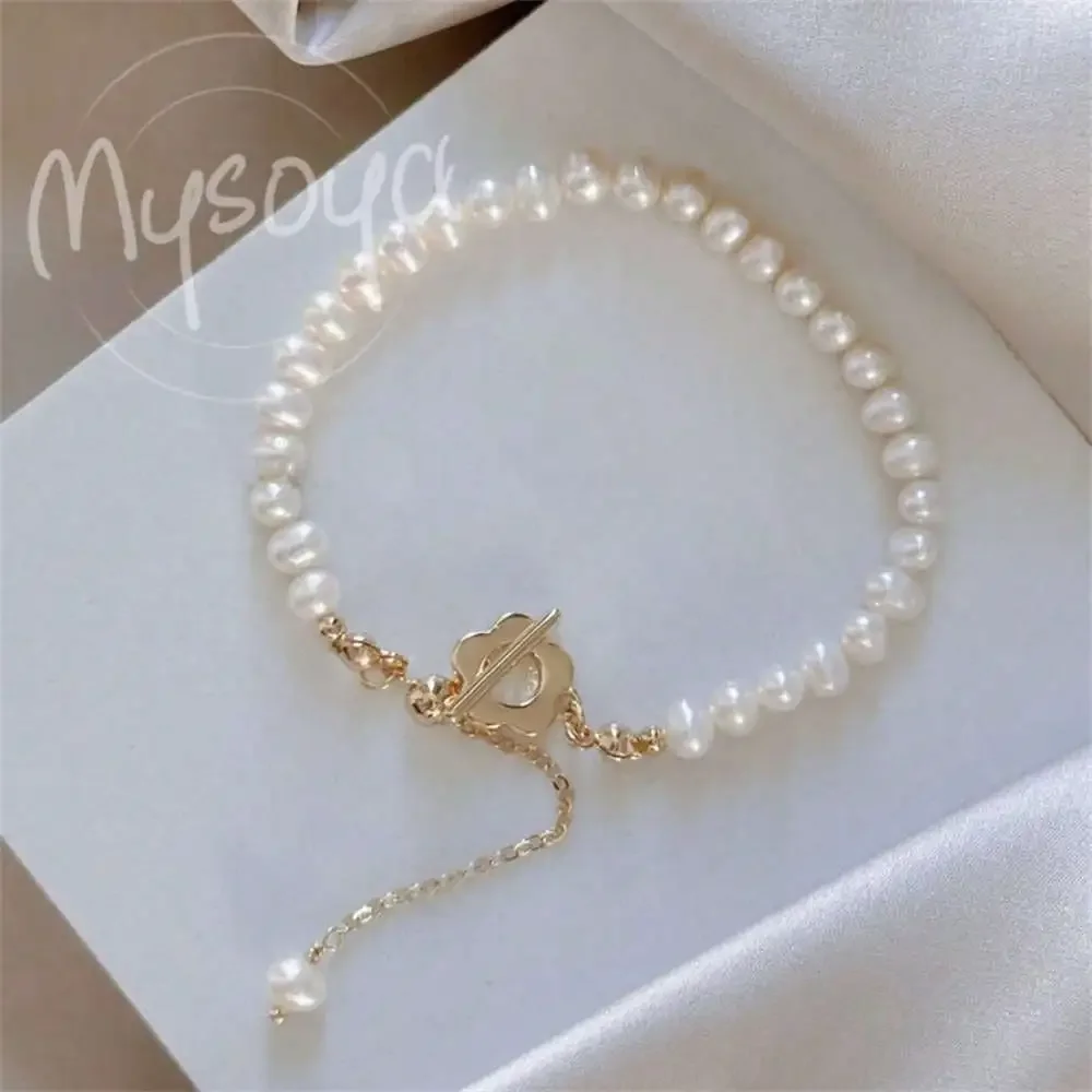 

MYSOYA White Freshwater Pearl Bracelet 5-6mm Pearls Gift Box Gift for Her Wedding Jewelry Christmas New Year Thanksgiving Gift