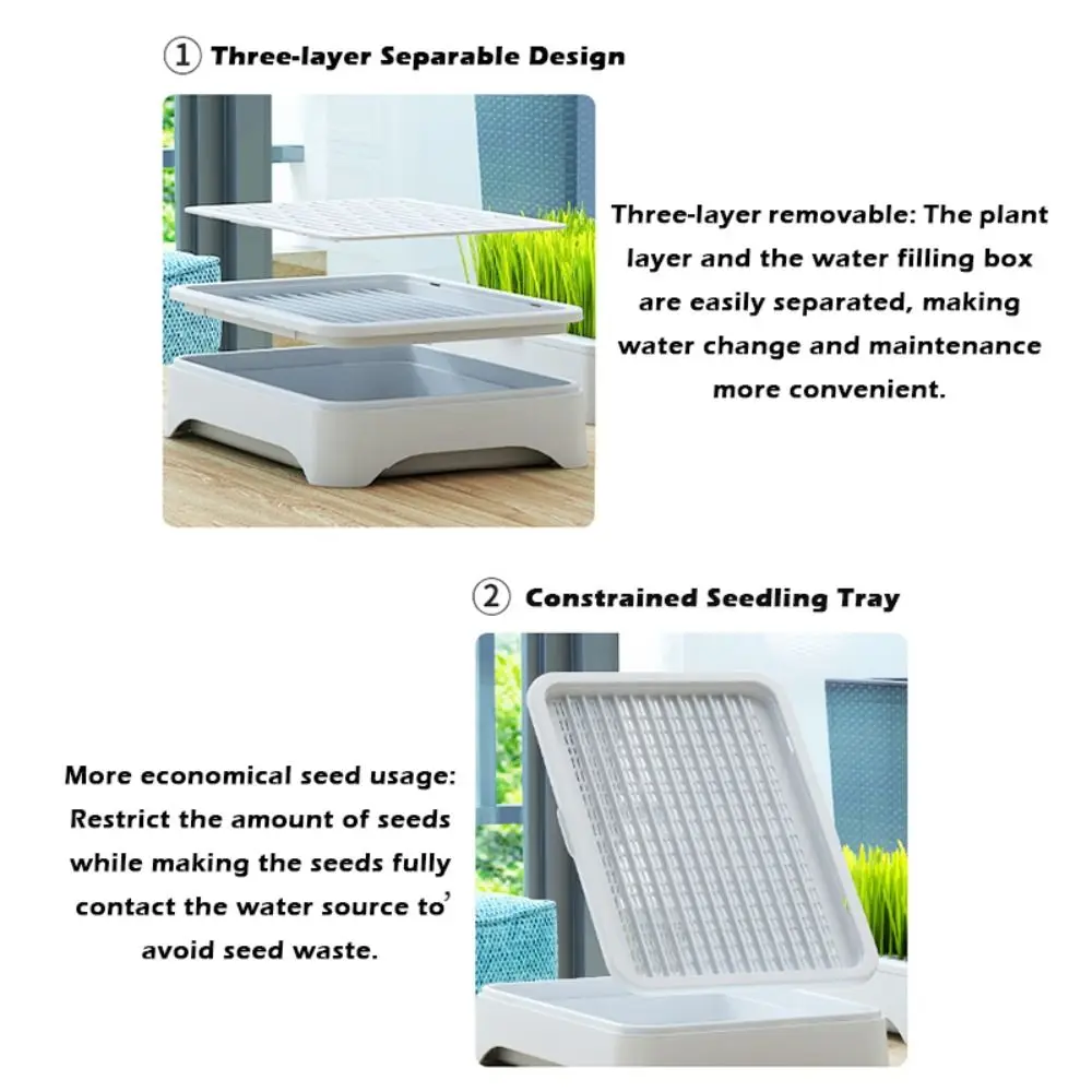 Plastic Hydroponic Seeding Tray Reusable Multi-functional Cat Grass Nursery Pot Self-planted Growth Planter Pet Cat Grass
