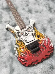 Skull Flame Electric Guitar with 6 Strings, Mahogany Fingerboard, Black Accessories, Vibrato System, Free Shipping