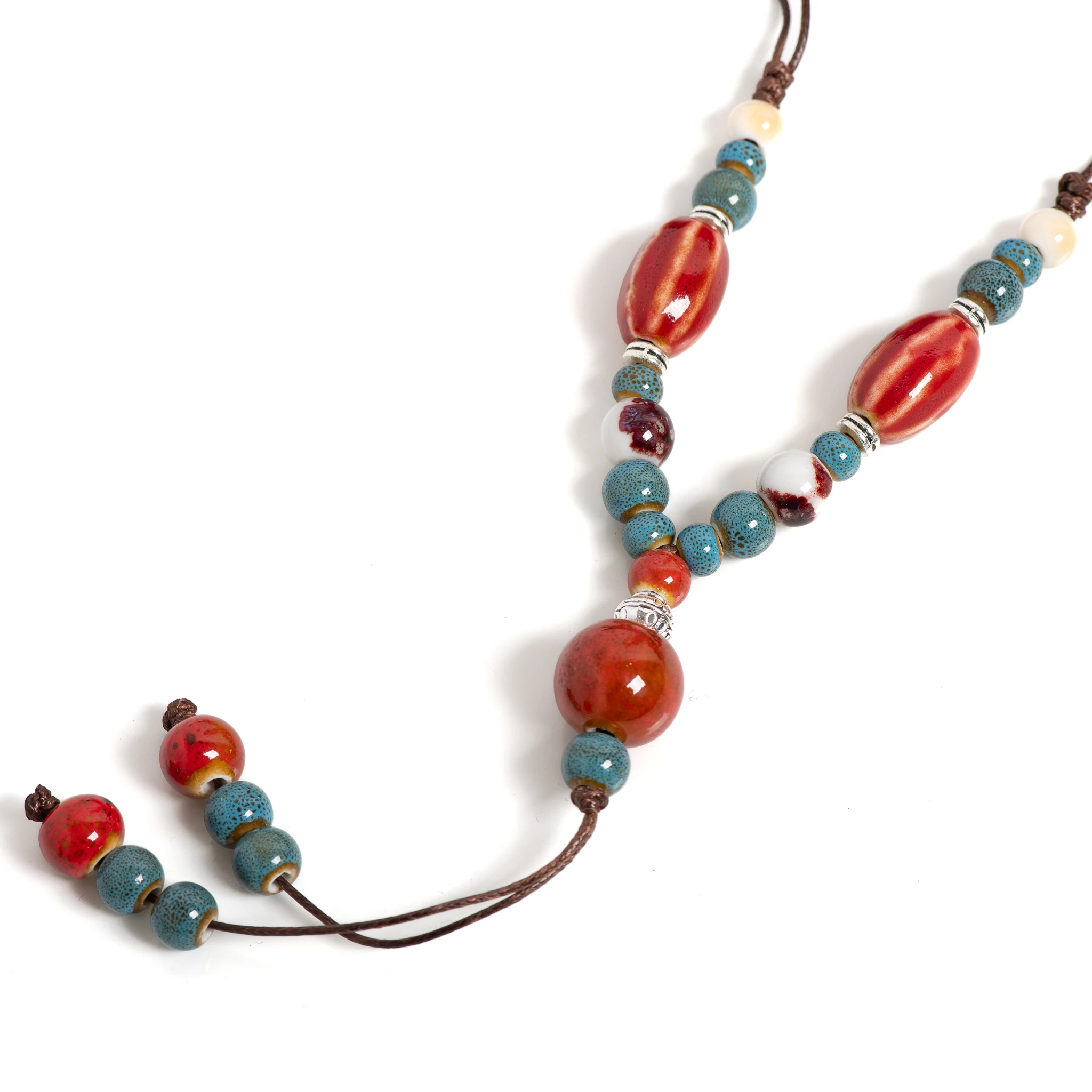 Handmade Red Long Watermelon Ceramic Necklace Vintage Pendant Jewelry Adjustable Fashion Accessory for Women Gifts 1115