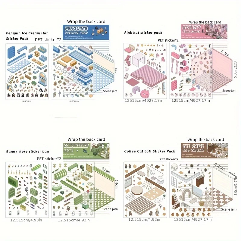 4pcs 3D Visual Stacking Puzzle Stickers-3D Cute Cartoon Sticker Set for Adult Relief Stress Pass The Time