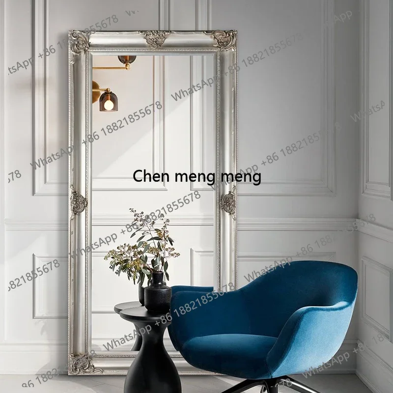 

European retro carved dressing floor mirror living room cloakroom household handmade full-body mirror