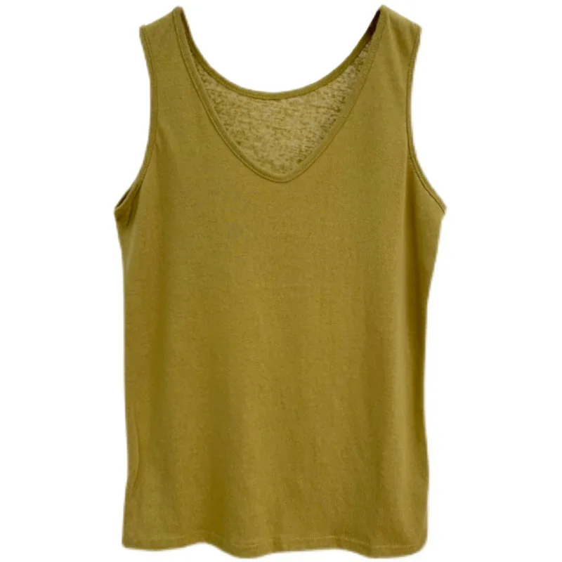 2025 Nuova canotta con scollo a V per le donne Allentato pigro Casual Versatile Gilet da esterno Tinta unita Morbido raddrizzamento Top senza maniche