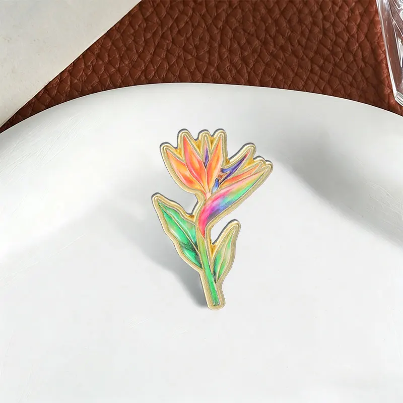 Bird Of Paradise Rainbow Badge Enamel Pins Artistic Gradient Floral Metal Brooch Decor Bag Lapel Badge Jewelry Gift for Friends