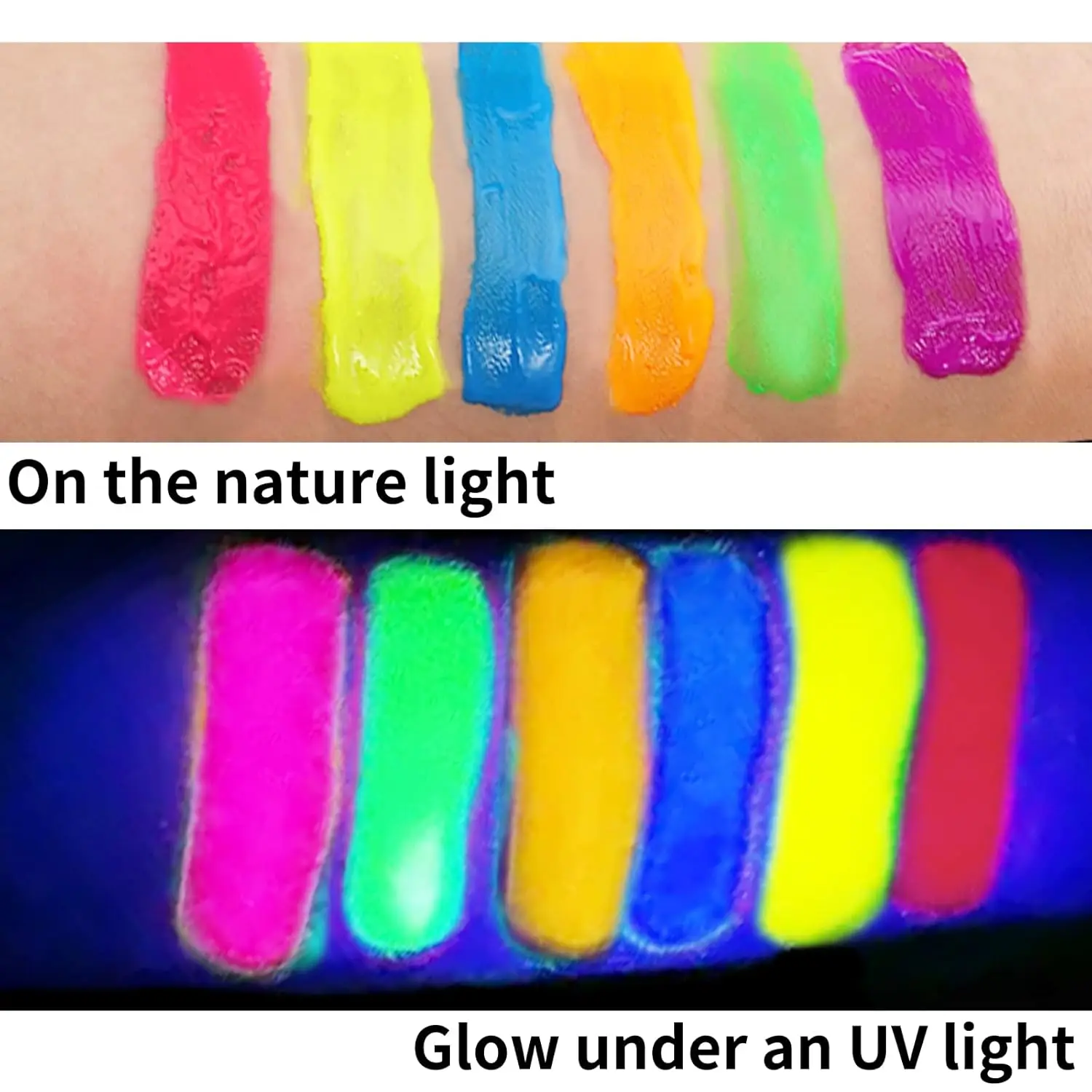 Glow in the Dark Face Body Paint, wasbare neon gezichtslichaamsverf, UV-licht gezichtsmake-up, fluorescerend, voor feesten, Kerstmis, Halloween