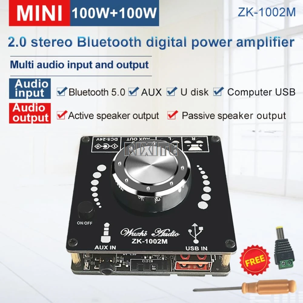 100W + 100W Bluetooth 5.0 podwójny kanał moc płyta wzmacniacza audio Stereo AMP wzmacniacz dźwięku kino domowe AUX USB ZK-1002M — zdjęcie produktu 5