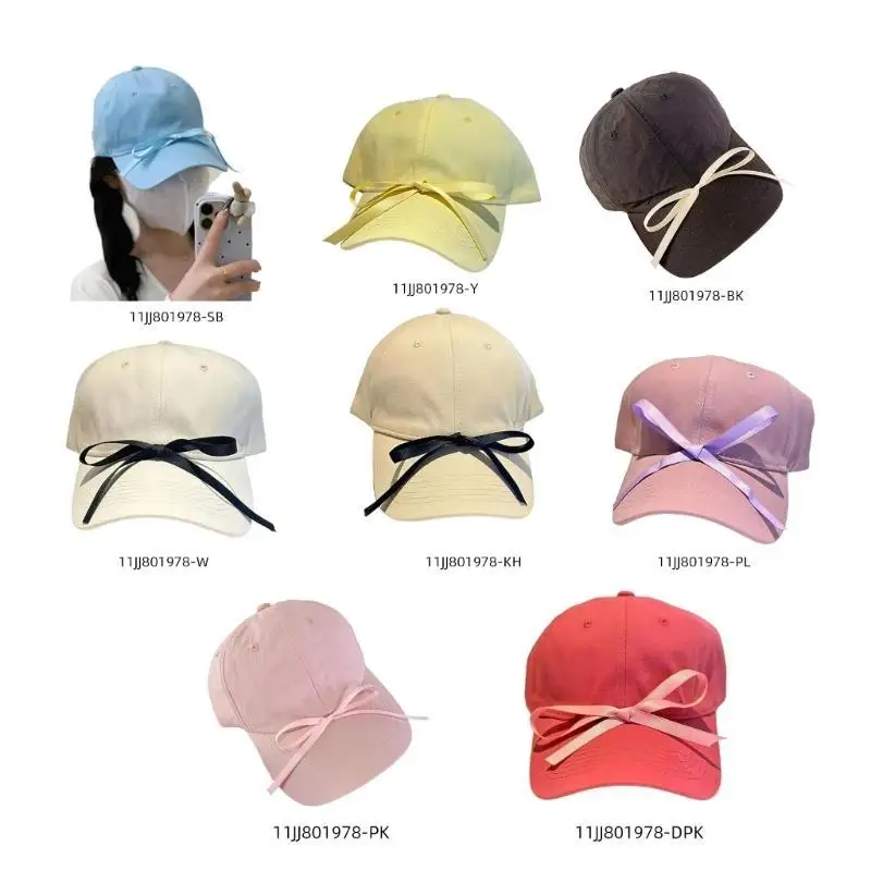 

39BB InsStyle Sweet Spring Baseball Hat Peaked Hat Ribbon Bows Sun Hat Summer Sun Hat