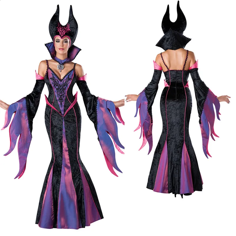 

Sleeping Curse Witch Costume Halloween Adult Fairytale Cosplay Queen Masquerade Sleeping Beauty Curse Witchcraft Purple Dress