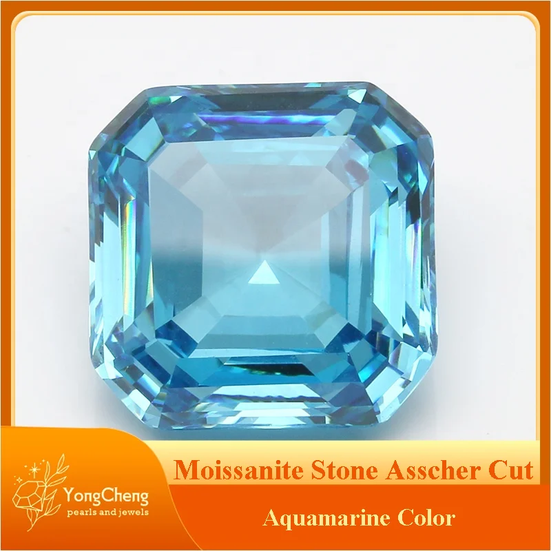 

Moissanite Stone Asscher Cut Aquamarine Lab Diamond Moissanite Women's Jewelry Material Pass Diamond Tester with GRA Certificate