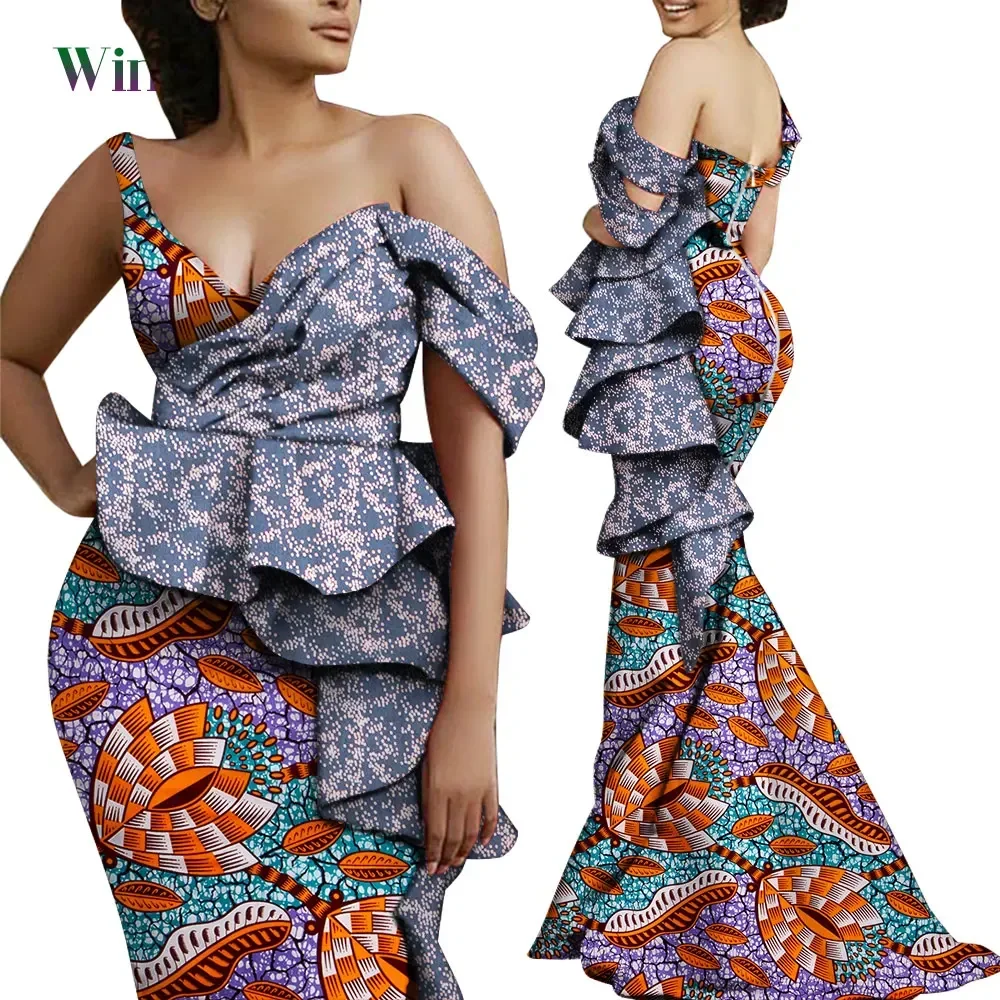 

African Dresses for Women Elegant Maxi Long Backless Mermaid Dresses African Women Boubou Dashiki Party Clothing WY5851