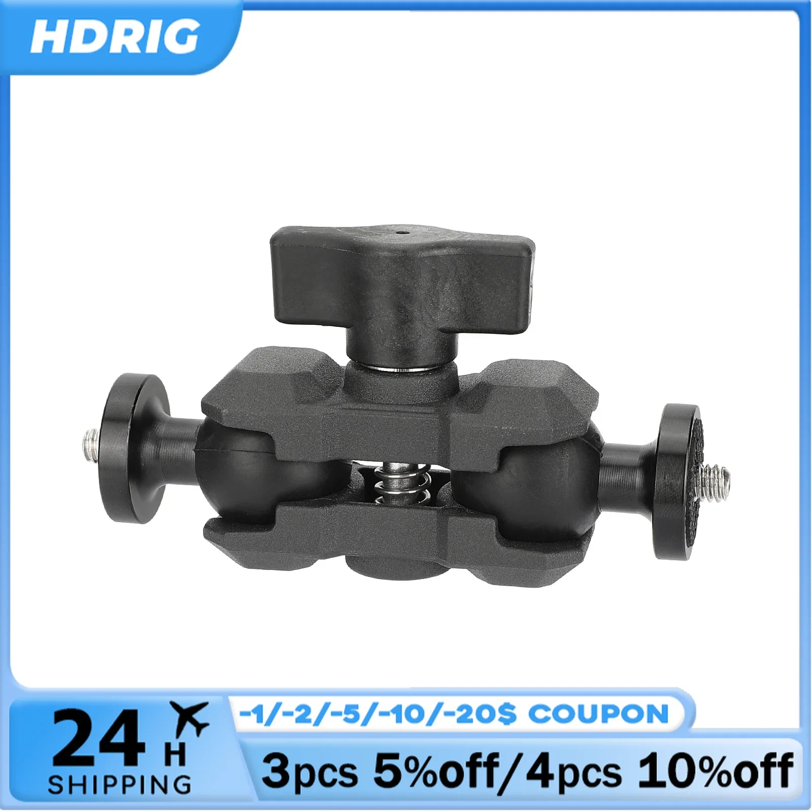 HDRIG-brazo mágico de doble Bola con tornillo de 360 ° y 1/4 pulgadas, adaptador de montaje para Monitor de vídeo y cámara, luz LED para micrófono de jaula