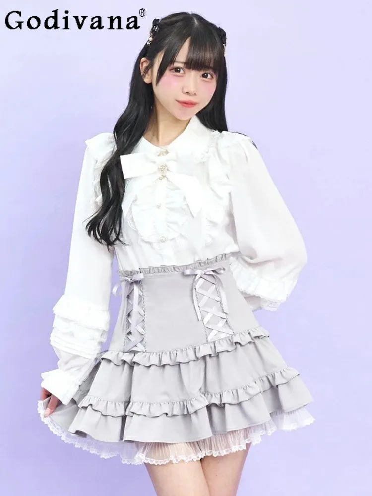 

Женские рубашки и блузки SC Japanese Mass-produced Mine: Новая весенняя коллекция, готический стиль, милые, элегантные, повседневные, с длинным рукавом, топы