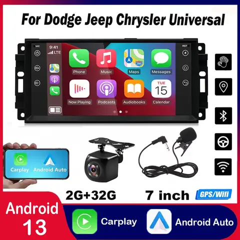 Car Stereo Universal 7-inch Android 13 Car Navigation Built-in Carplay+ Android Auto/2+32G+AHD Camera for Dodge Jeep Chrysler