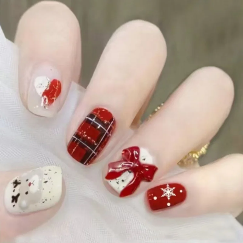 2024 new nail art pure handmade Christmas holiday pattern autumn and winter wear nail piece finished patch