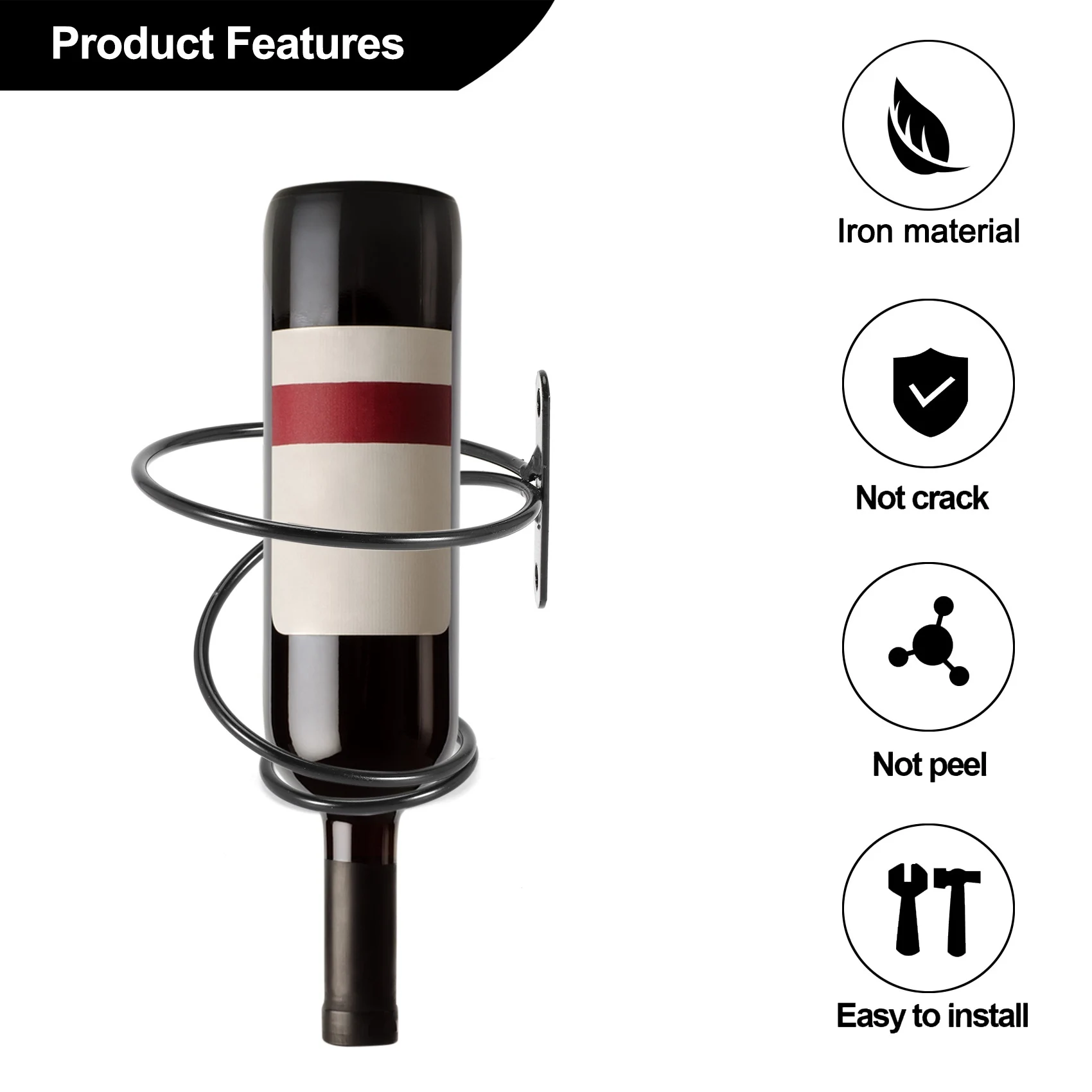 Wall Mounted Wine Racks com Parafusos, Garrafa de Vinho Tinto Display Holder, Metal Hanging Wine Rack Organizador, Pacote de 6