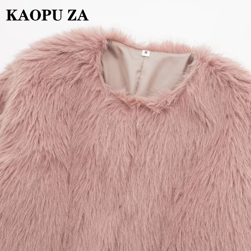 Kaopu za Herbst/Winter Frau lässig einfarbig Kunst pelz einreihig Jacke Mantel weibliche Mode O-Kragen Langarm Top