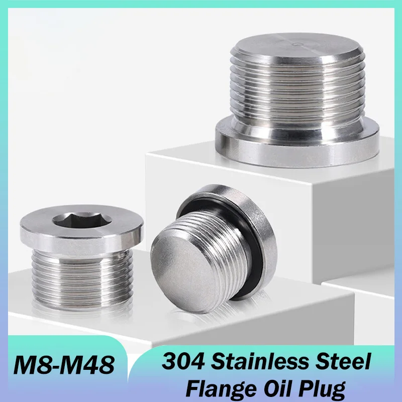 M8 M10 M12 M14 M16 M18 M20 M22 M24~M48 304 Stainless Steel Lnner Six Angle With Flange Oil Plug Male Threaded Ring Sealing Plug