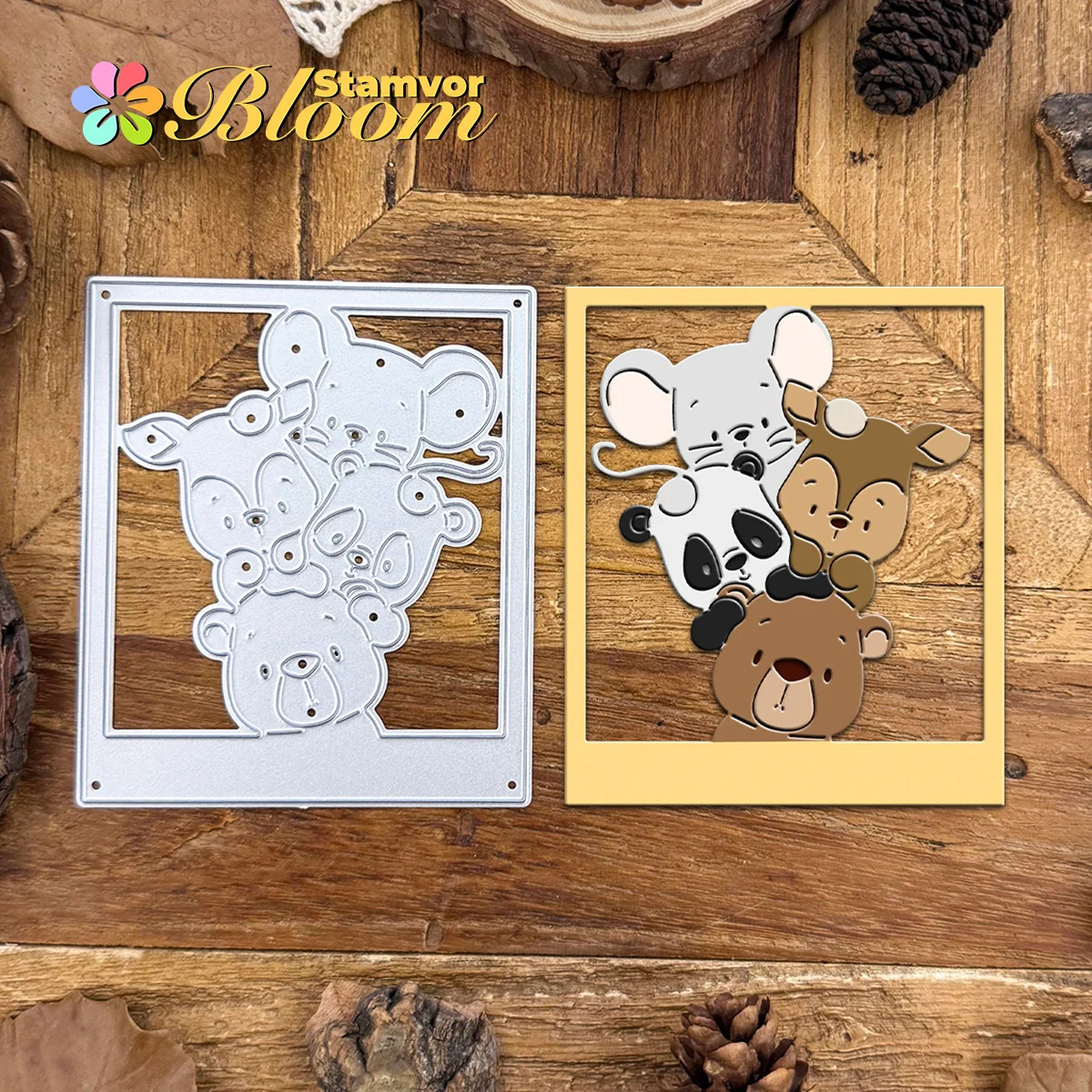 Original schöne Waldtiere Bär Panda Hirsch Foto Polaroid Metall Stanzformen Scrapbooking dekorative Prägung