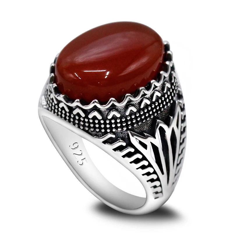 خاتم فضة إسترليني للرجال والنساء ، خاتم مصنوع يدويًا ، فاسق عتيق ، عقيق أحمر طبيعي ، مجوهرات أنيقة ، هدايا عيد الميلاد #1