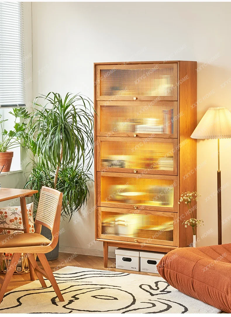 

modern simple all-solid wood flap glass wine cabinet home study floor, figure display