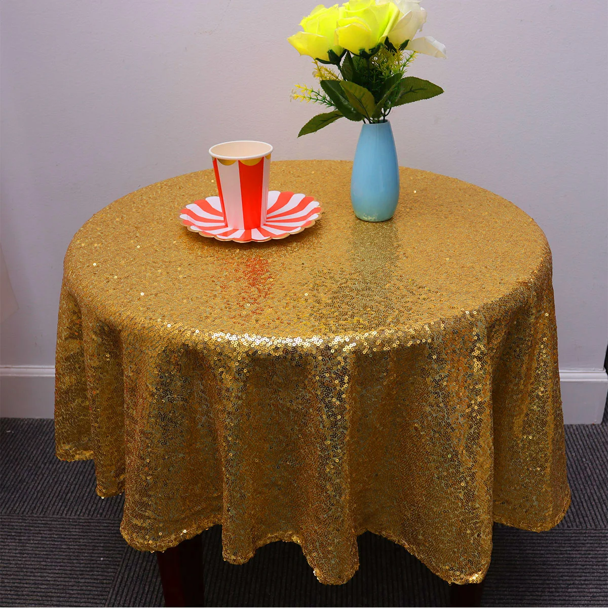 Goldene Pailletten-Tischdecke, rund, glänzend, für Hochzeit, Party, Bankett, Feier, Dekoration, glitzernde Tischdecke, Polyesterstoff, Zuhause