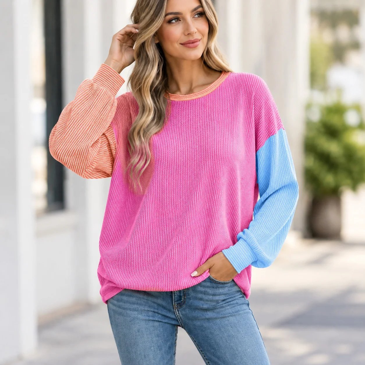 Casual Pullover Hoodies with Round Neck Long Sleeve Loose Fit Western Patchwork Women Hoodies and Sweatshirts Regular Length