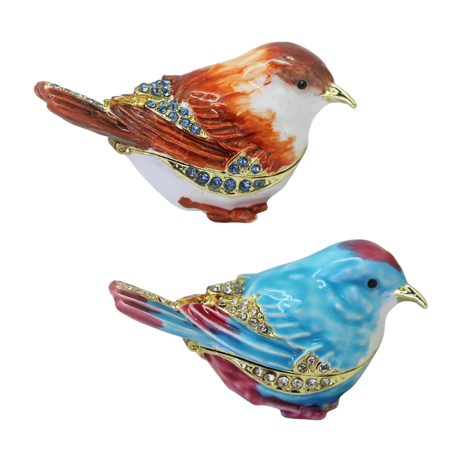 Bird Trinket Box Rings Holder Mothers Day Pendants Enamel Hinged Jewelry Box